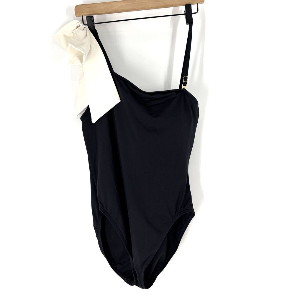Kate Spade Swimsuit Size Large Black White One Shoulder Bow One Piece Luxury